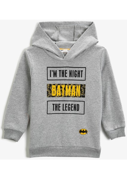 Batman Baskili Kapüsonlu Sweatshirt Lisansli