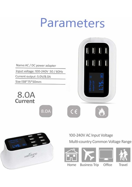 LCD Ekranlı 8 Port USB Hızlı Şarj Ünitesi