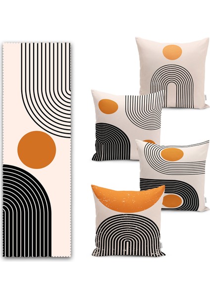 Bohem Özel Tasarım Dijital Baskılı 4 Kırlent 1 Runner Seti