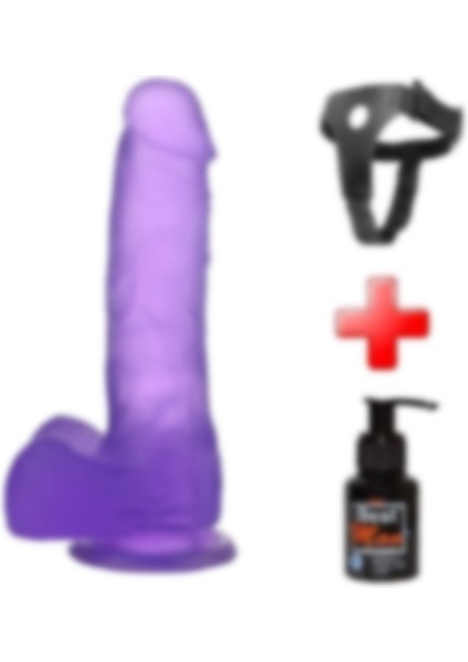 Lilitu Shop 17,5 Cm Belden Bağlamalı Şeffaf Vantuzlu Mor Dildo Penis