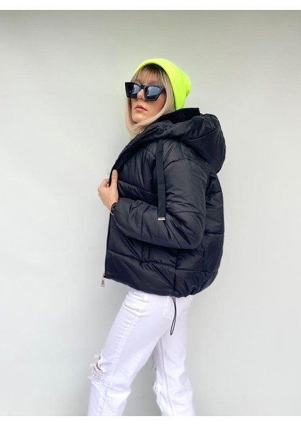 Kadın Siyah Bomber Şişme Mont