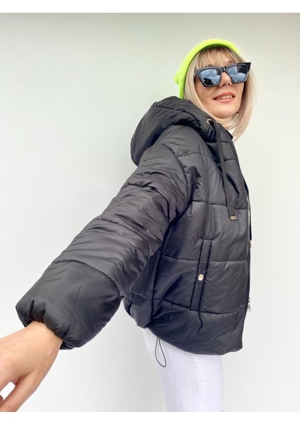 Kadın Siyah Bomber Şişme Mont