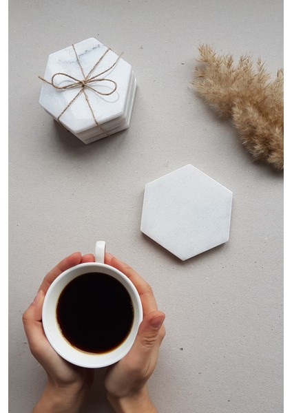 Hexagonal 4'lü Set Altıgen Mermer Bardak Altlığı