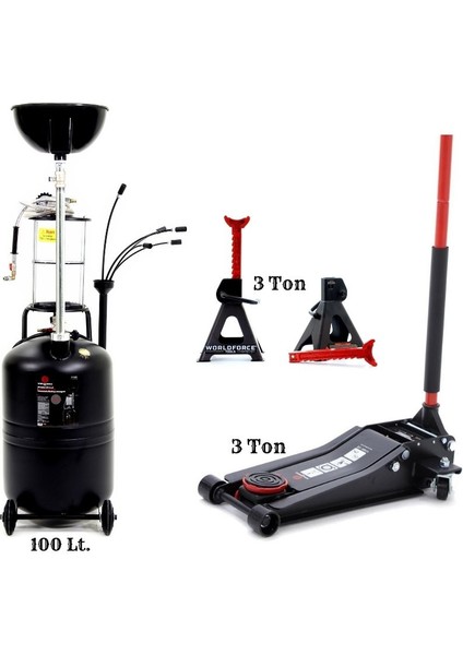 3 Ton Kriko ve 3 Ton Araç Sehpası ve 100 Lt. Havalı Yağ Çekme Cihazı Hunili Yağ Emme Seti
