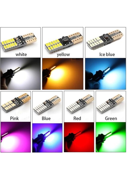 2 Adet Sarı Renk T10 Dipsiz LED Ampul 24 Ledli Park Ampulü Gündüz Farı Yüksek Işık Güçlü