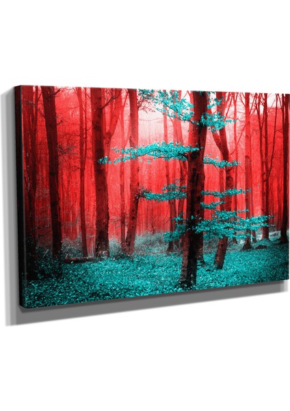 Dekoratif TASARIM17 Kırmızı Yeşil Orman Canvas Tablo