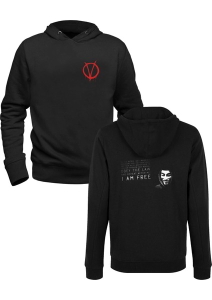 V For Vendetta Resimli Dijital Baskılrı Tasarımlı Siyah Ön Arka Çocuk Baskılı Sweatshirt