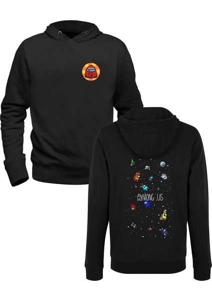 Among Us Dijital Baskılı Siyah Ön Arka Çocuk Baskılı Sweatshirt