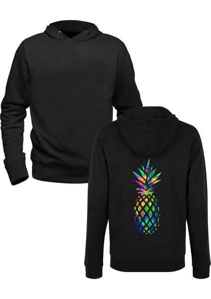 Ananas Baskılı Siyah Ön Arka Çocuk Baskılı Sweatshirt
