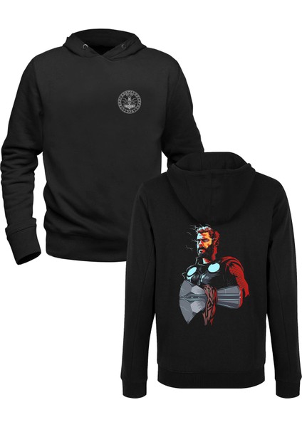 Thor Mjolnir Resim Baskılı Hammer Siyah Ön Arka Çocuk Baskılı Sweatshirt