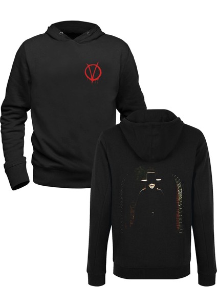 V For Vendetta Resimli Baskılrı Siyah Ön Arka Çocuk Baskılı Sweatshirt