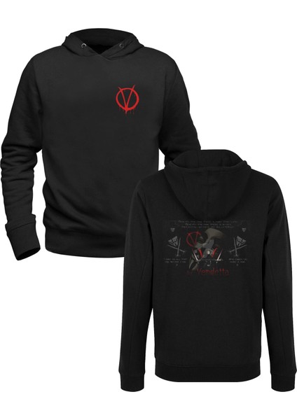 V For Vendetta Resimli Dijital Baskılrı Siyah Ön Arka Çocuk Baskılı Sweatshirt