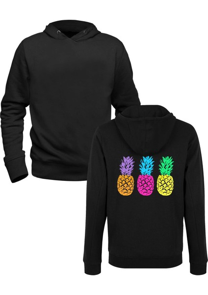 Ananas Resimli Baskılı Siyah Ön Arka Çocuk Baskılı Sweatshirt