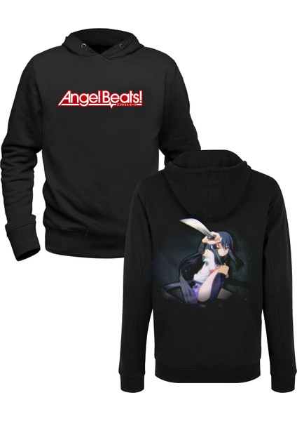 Angel Beats Resim Baskılı Siyah Ön Arka Çocuk Baskılı Sweatshirt