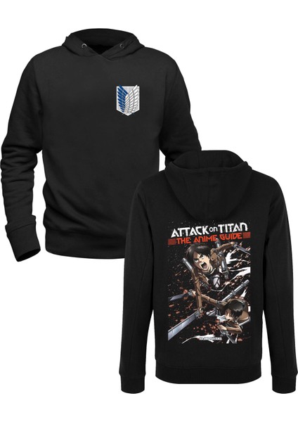 Attack On Tıtan Baskılı Siyah Ön Arka Çocuk Baskılı Sweatshirt