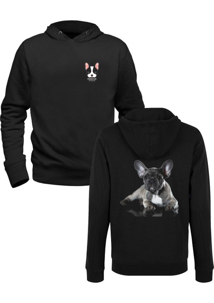 Bulldog Dijital Baskılı Siyah Ön Arka Çocuk Baskılı Sweatshirt