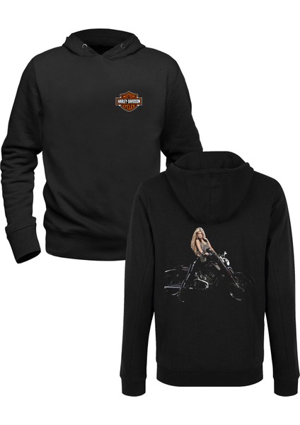 H. Motorcycle Dijital Resim Baskılı Siyah Ön Arka Çocuk Baskılı Sweatshirt