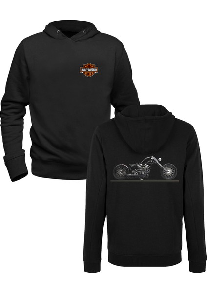 H. Motorcycle Tasarımlı Burç Siyah Ön Arka Çocuk Baskılı Sweatshirt
