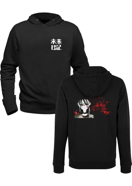 Mirai Nikki Resimli Baskılı Siyah Ön Arka Çocuk Baskılı Sweatshirt