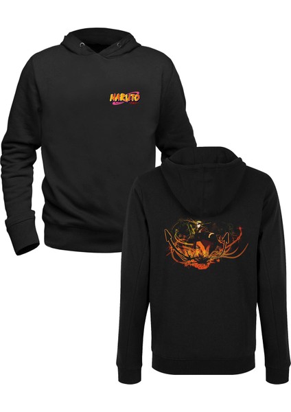 Naruto Resimli Baskılı Siyah Ön Arka Çocuk Baskılı Sweatshirt