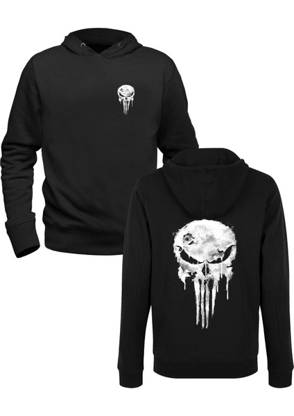 Punisher Resim Baskılı Siyah Ön Arka Çocuk Baskılı Sweatshirt