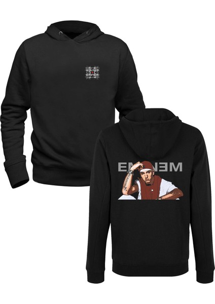 Eminem Baskılı Siyah Ön Arka Çocuk Baskılı Sweatshirt