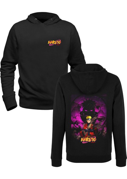 Naruto Baskılı Siyah Ön Arka Çocuk Baskılı Sweatshirt