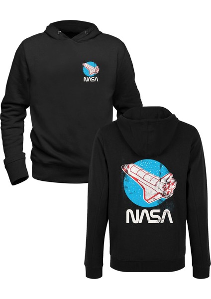 Nasa Resimli Dijital Baskılı Siyah Ön Arka Çocuk Baskılı Sweatshirt