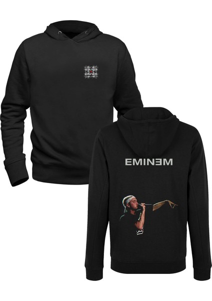 Eminem Baskılı Siyah Ön Arka Çocuk Baskılı Sweatshirt