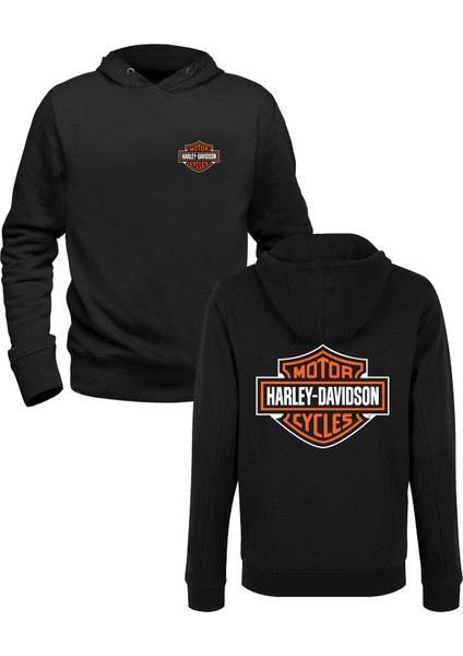 H. Motorcycle Baskılı Siyah Ön Arka Çocuk Baskılı Sweatshirt