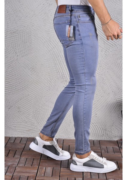 Erkek Jeans Skinny Fit Likralı Açık Mavi Dar Paça Tırnaklı Kot Pantolon fiyatları