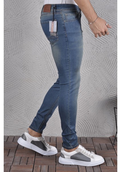Erkek Jeans Skinny Fit Likralı Mavi Dar Paça Tırnaklı Kot Pantolon fiyatları