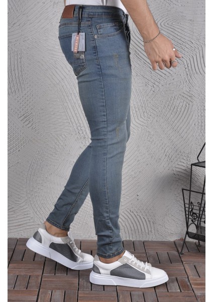Erkek Jeans Skinny Fit Likralı Italyan Kesim Dar Paça Tırnaklı Kot Pantolon