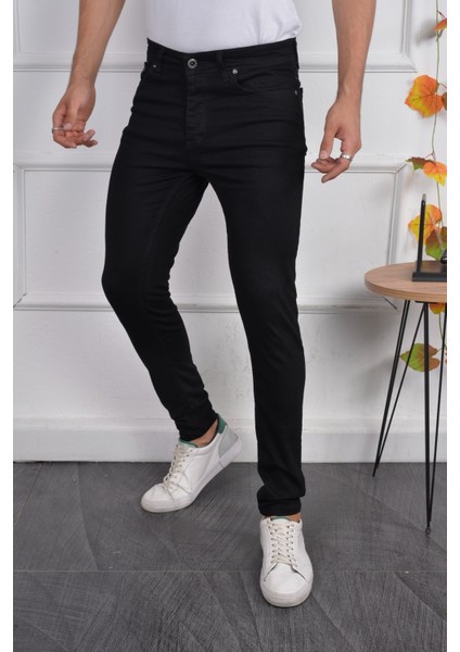 Erkek Jeans Skinny Fit Likralı Siyah Dar Paça Kot Pantolon