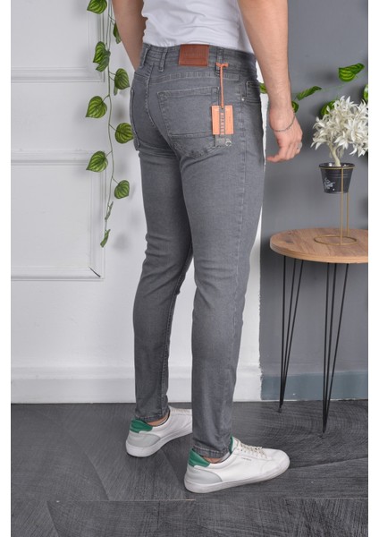 Erkek Jeans Skinny Fit Likralı Antrasit Gri Dar Paça Kot Pantolon modelleri