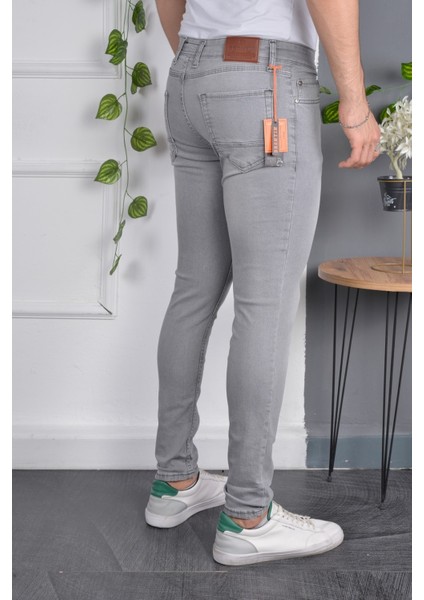 Erkek Jeans Skinny Fit Likralı Açık Gri Dar Paça Kot Pantolon modelleri