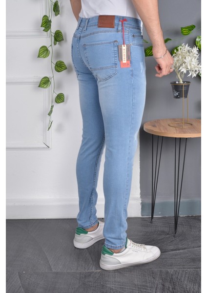 Erkek Jeans Skinny Fit Likralı Açık Mavi Italyan Stil Dar Paça Tırnaklı Kot Pantolon fiyatları