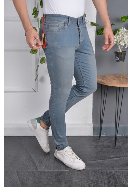 Erkek Jeans Slim Fit Likralı Mavi Dar Kesim Tırnaklı Kot Pantolon modelleri