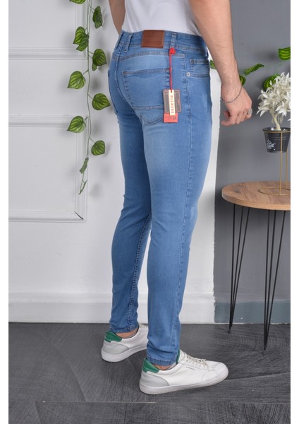 Erkek Slim Fit Likralı Mavi Dar Paça Tırnaklı Esnek Jean Kot Pantolon modelleri