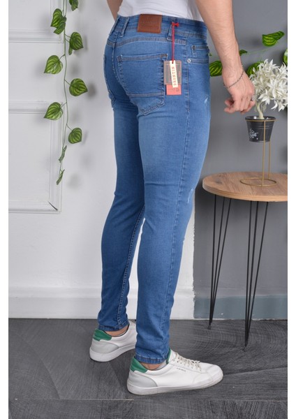 Italyan Kesim Skinny Fit Likralı Canlı Mavi Dar Kesim Tırnaklı Erkek Jean Kot Pantolon fiyatları