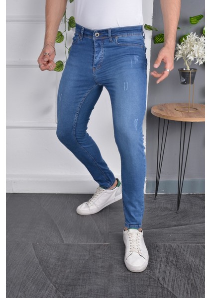 Italyan Kesim Skinny Fit Likralı Canlı Mavi Dar Kesim Tırnaklı Erkek Jean Kot Pantolon modelleri