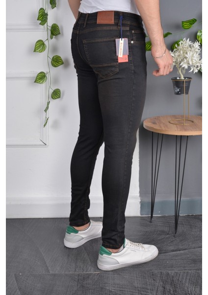 Erkek Jeans Slim Fit Likralı Dar Kesim Siyah Kot Pantolon