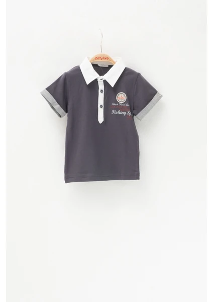 Erkek Bebek Füme Duble Kol Patlı Polo Yaka T-Shirt (3 Ay - 4 Yaş )