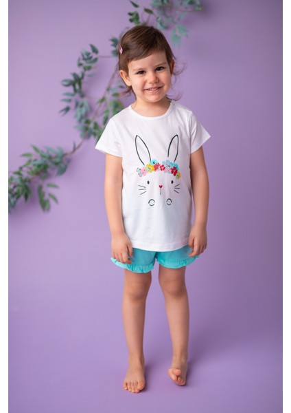 Kız Bebek Beyaz Flower Rabbit T-Shirt (9 Ay - 4 Yaş )