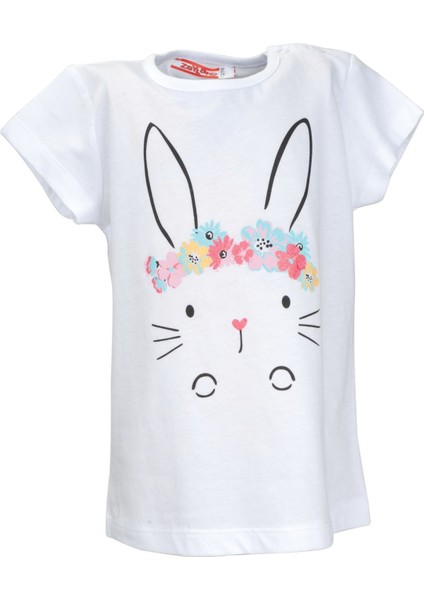 Kız Bebek Beyaz Flower Rabbit T-Shirt (9 Ay - 4 Yaş )