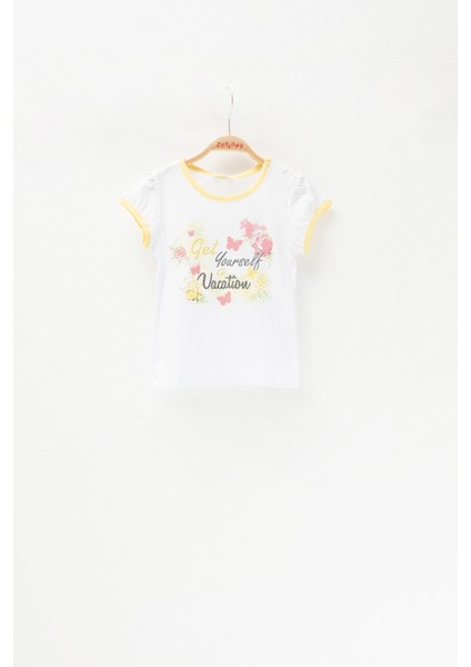 Kız Bebek Beyaz Vacation Taşlı T-Shirt (3 Ay - 4 Yaş )