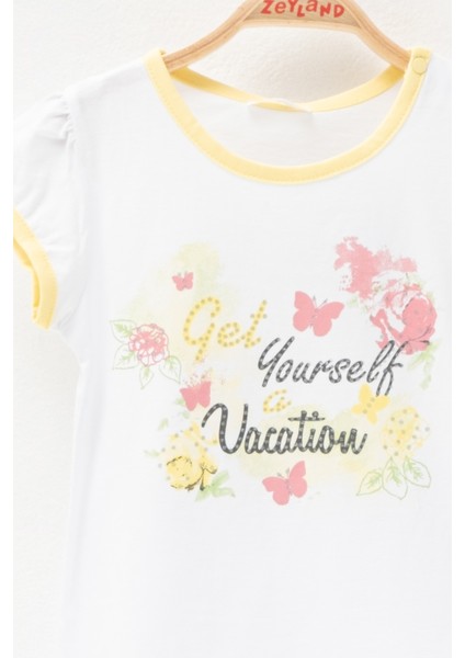 Kız Bebek Beyaz Vacation Taşlı T-Shirt (3 Ay - 4 Yaş )