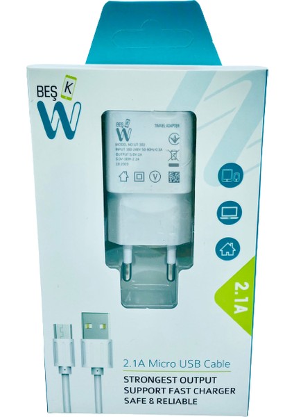 2.1A Micro USB Set + Duvar Tipi