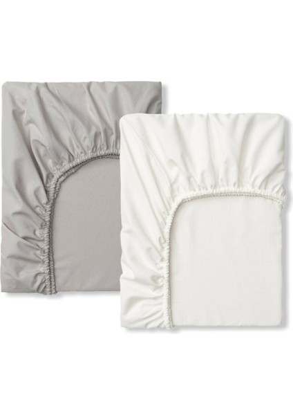Pamuklu Bebek ve Çocuk Lastikli Çarşaf Beyaz ve Gri 80X130 (2 Adet)