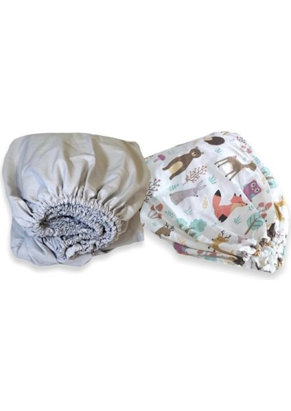 Pamuklu Bebek ve Çocuk Lastikli Çarşaf Gri ve Doğa 100X200 (2 Adet)